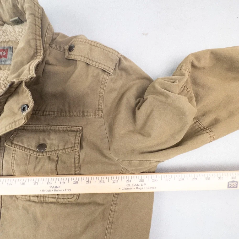 Levis Mens XL Sherpa Lined Field Jacket Tan Cotton Military Utility Coat - Picture 8 of 12